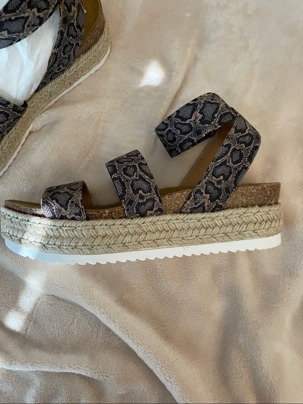 Steve Madden Kimmie Brown Snake-Print Espadrille Platform Sandals NWOT